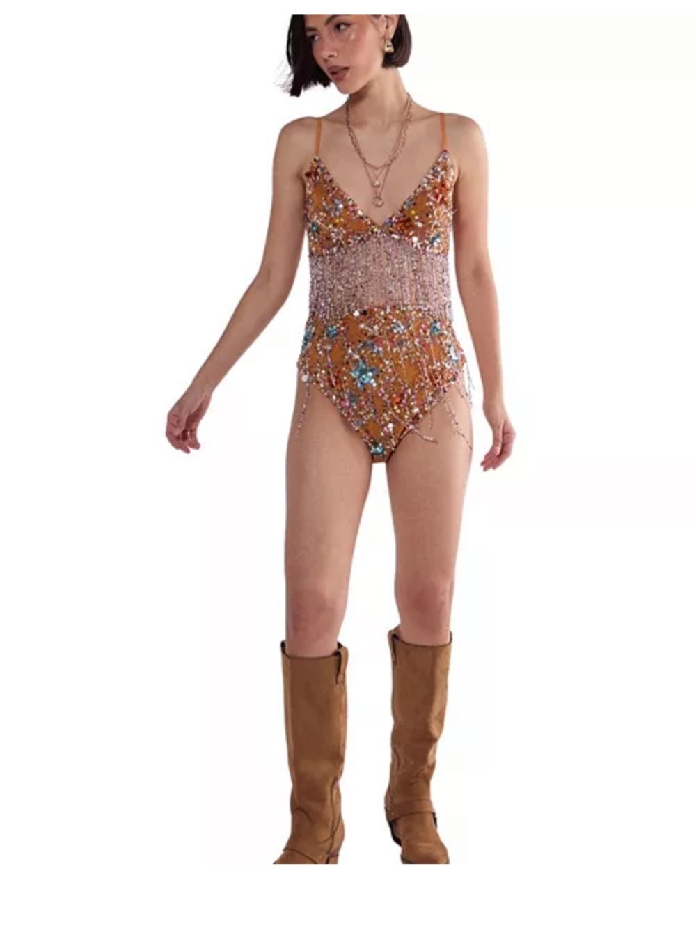 Nasty Gal Beaded Fringe Star Embellished Tassel Booty Shorts - Picture 2 of 7